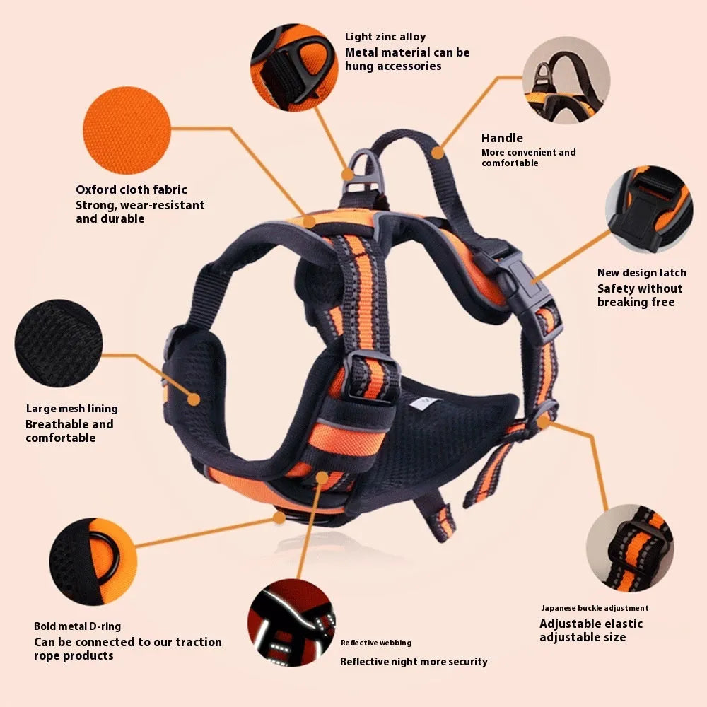 Adjustable dog chest strap harness in Oxford cloth available in multiple colours and sizes