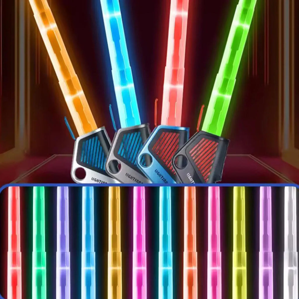Children's plastic retractable laser sword in silver with 12-colour gravity-sensing light effects