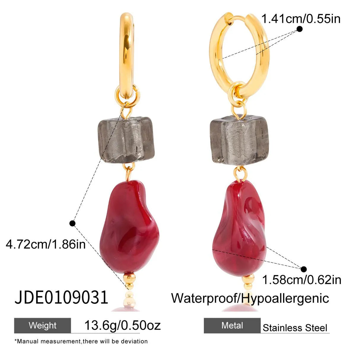 Geometric quadrilateral resin earrings with antique-style electroplated finish, women's jewellery