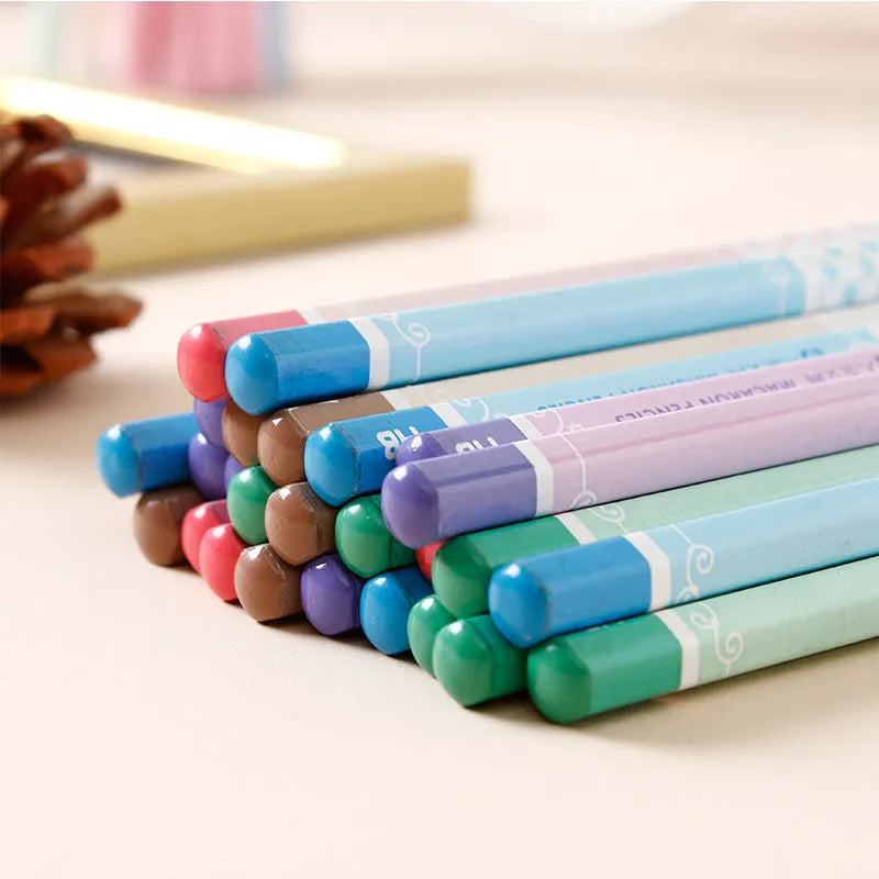 Barrel of 50 basswood hexagonal pencils with HB graphite refills, showing six-angle design.