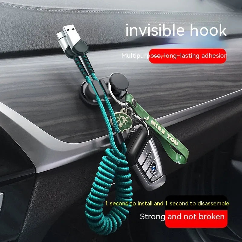 ABS silicone car storage hook for data cable organisation in dark green colour