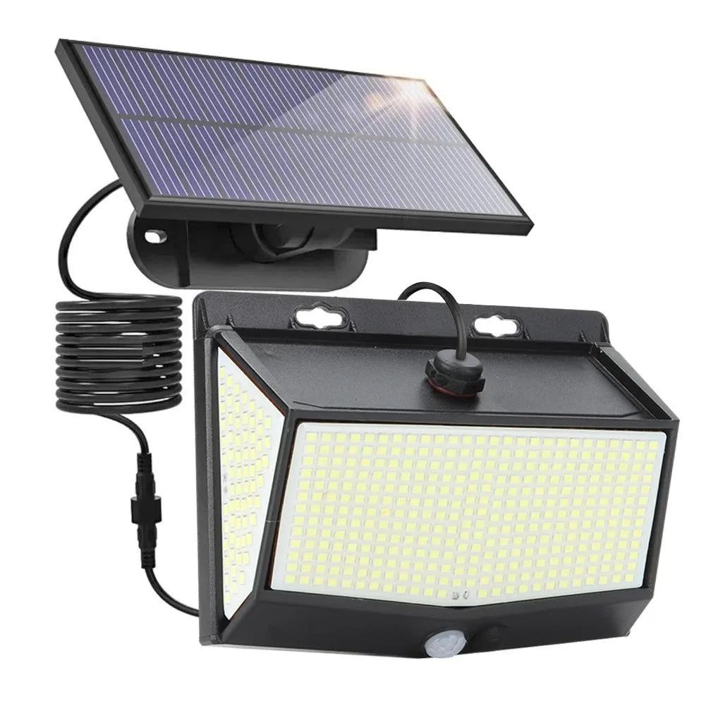 Solar wall light induction outdoor courtyard light with 468 LEDs and separate solar panel in black ABS plastic