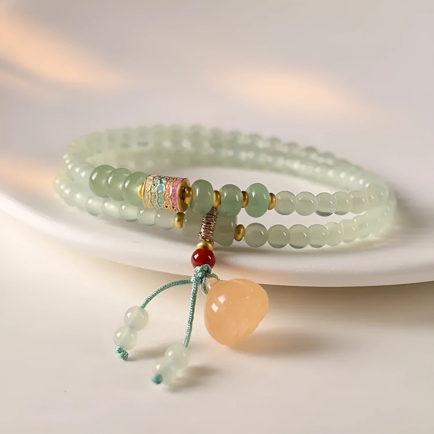 New Chinese Style Beaded Lucky Bamboo Bracelet Sapphire Glaze 4mm glass beads women