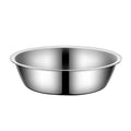 Stainless steel pet bowl with non-slip base shown in various sizes from 13cm to 22cm diameter.