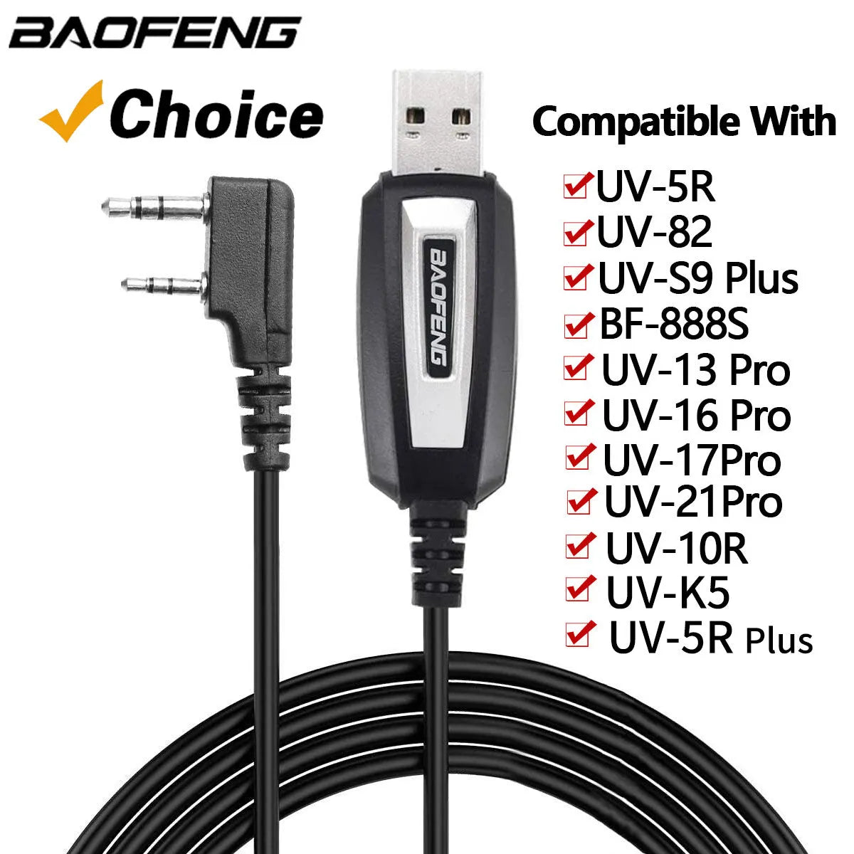 Baofeng 888S USB programming cable with drive and CD for PC radio programming.