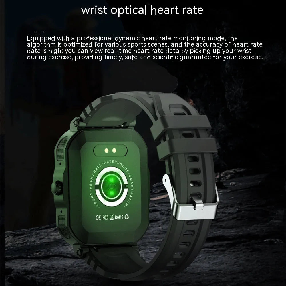 Three-proof outdoor sports watch with Bluetooth calling, heart rate and sleep monitoring on a wrist outdoors