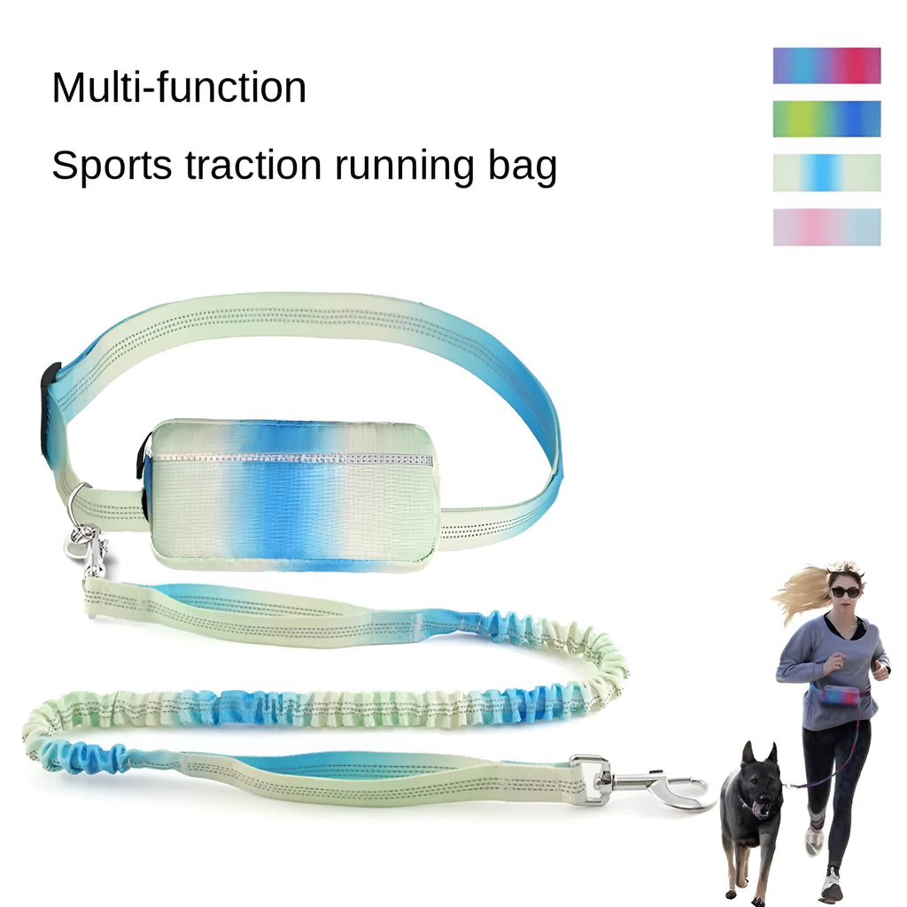 Adjustable hands-free dog leash with waist belt and 120-183cm polyester traction rope in blue