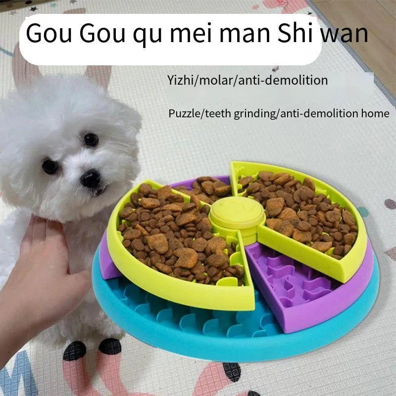 Three-tier rotating slow feeder bowl for cats and dogs, made of PP plastic, 26cm wide, with non-slip base.