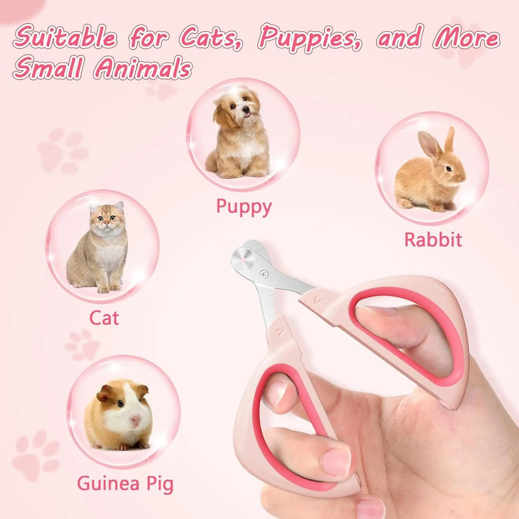 Blue cat nail clipper with a round positioning hole and stainless steel blade on a non-slip handle.