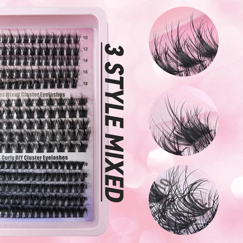 Box of mixed messy false eyelashes in five specifications for DIY volume and lash extensions.