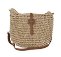 Handmade woven fashion bag with sandwich pocket construction in beige colour