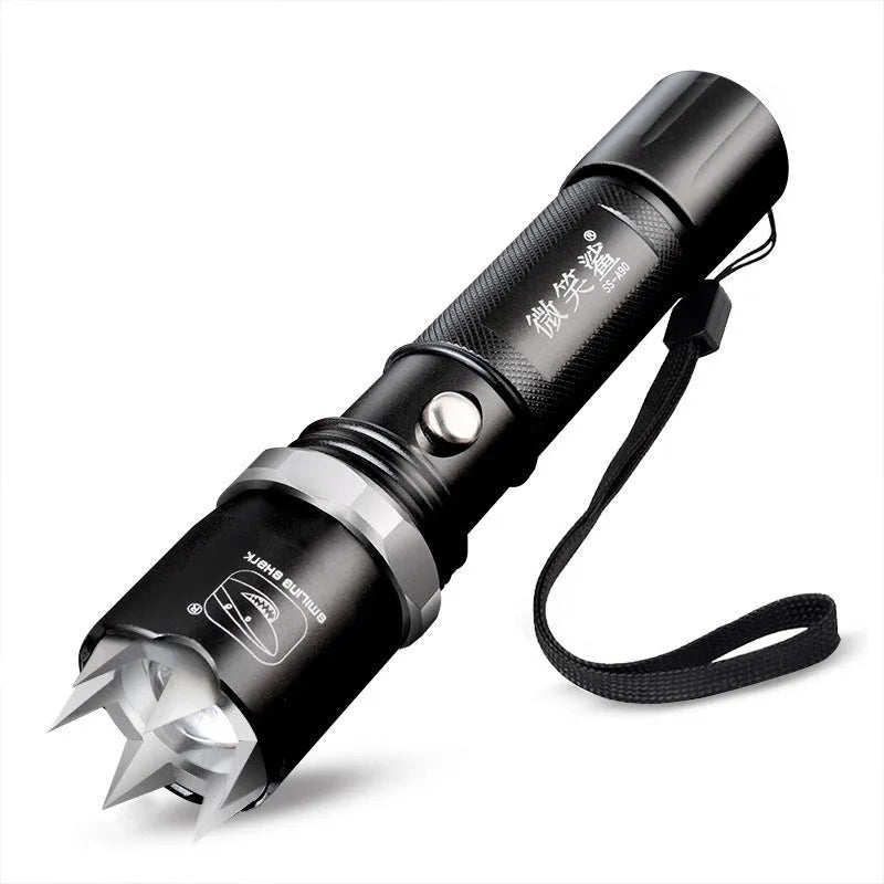 Rechargeable LED flashlight with aluminium alloy body, black colour, 5W LED light