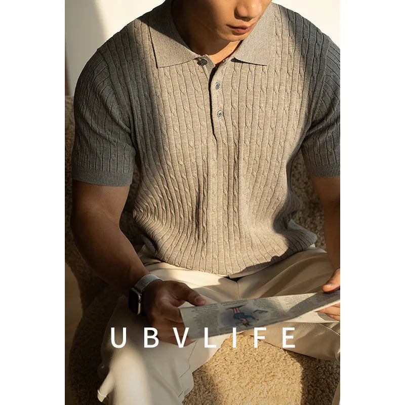 Men's short sleeve business commute top in khaki, black, or white colours with Asian sizing options