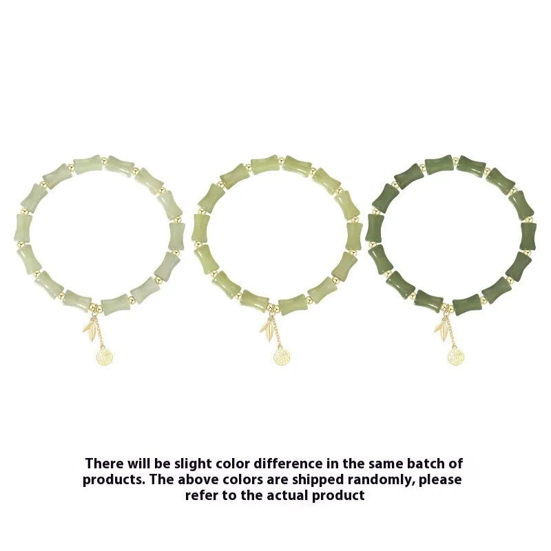 Chinese bamboo design jade bracelet and necklace set with green jade accents on alloy framework