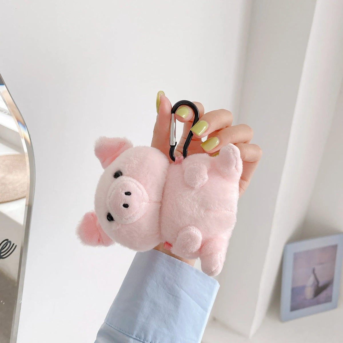 Pink pig cartoon plush earphone case for Apple AirPods 1 2, PC protective back cover