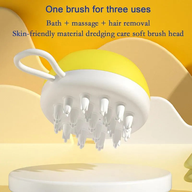 Blue 3-in-1 dog shampoo brush with rounded massage points for washing and grooming