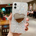 Epoxy mirror heart shape rhinestone phone case for Apple iPhone in glitter heart mirror-gold finish with reflective surface