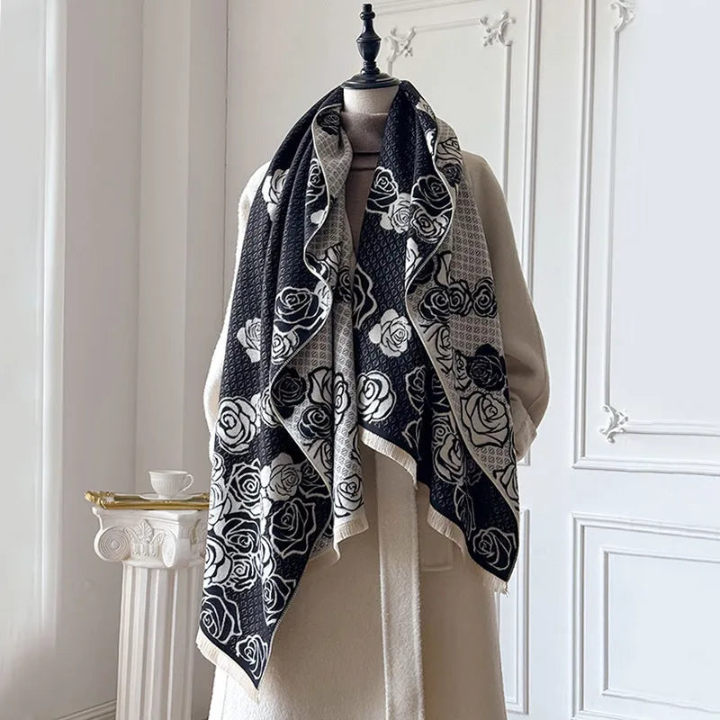 Cashmere-like winter scarf 185x65cm in grey black blue khaki colours with tassel detailing