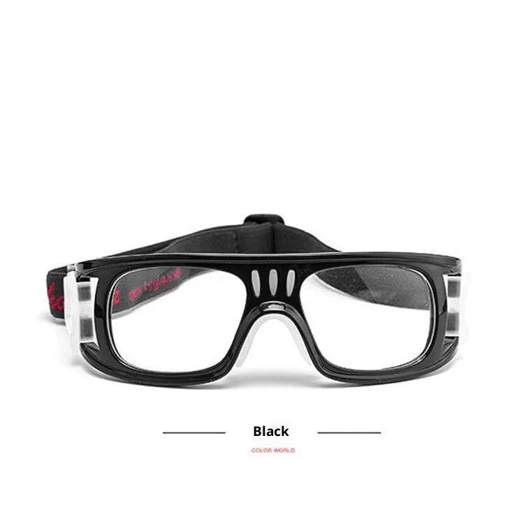 Blue explosion-proof outdoor protective basketball glasses with full rim polycarbonate frame on court