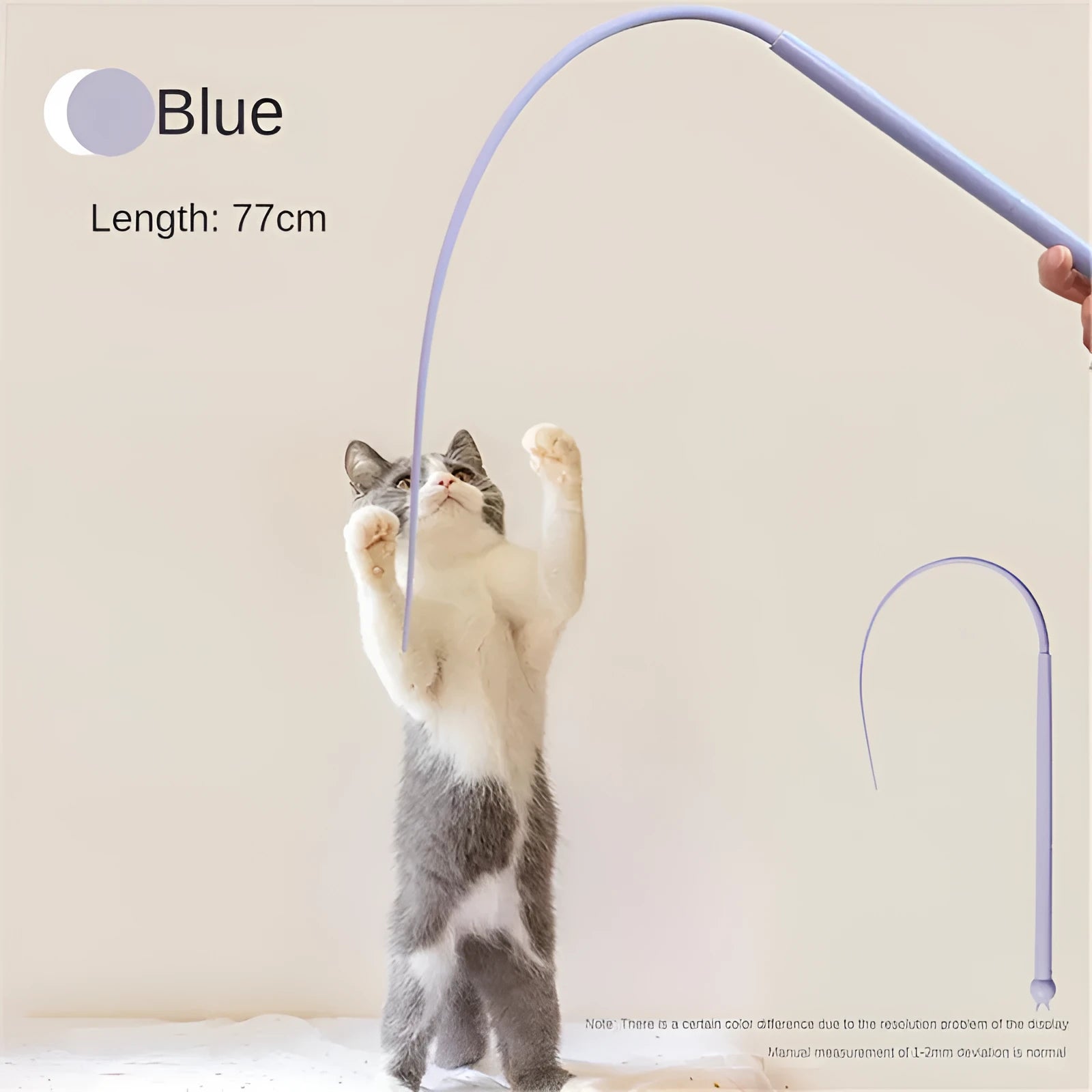 Simulated mouse tail cat toy with long silicone tail and cat head handle for interactive pet play