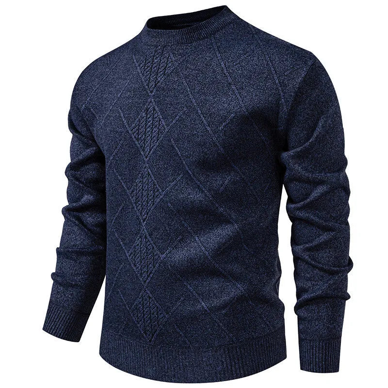 Fleece-lined thick round neck knitted undershirt for men in beige