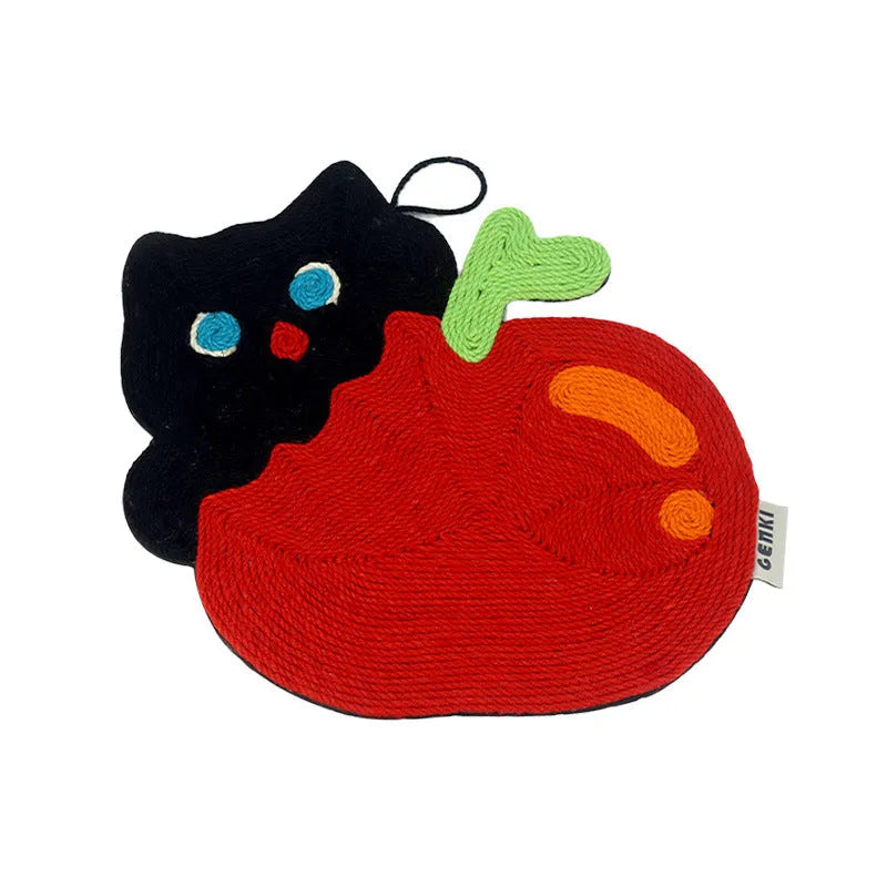 Christmas cat scratch mat in cute style made from natural hemp rope