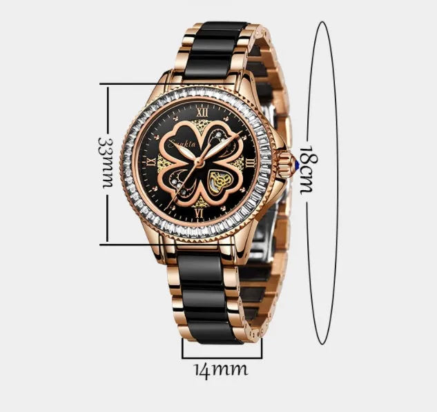 Women's quartz watch with round dial, stainless steel strap, 33mm size, 30m water resistance