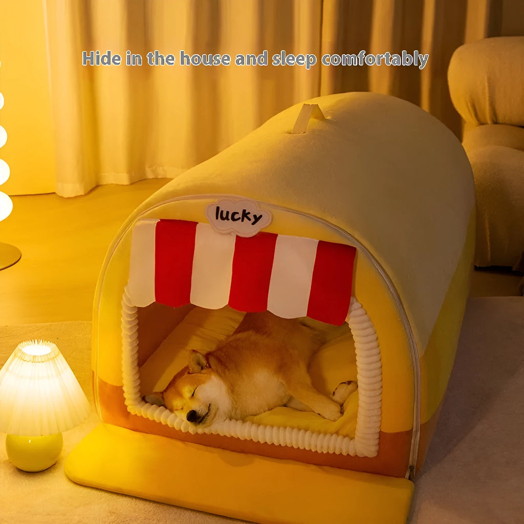 Painted sponge dog bed for large dogs in Lomi Brown colour, shown in L size measuring 50x40x35cm.