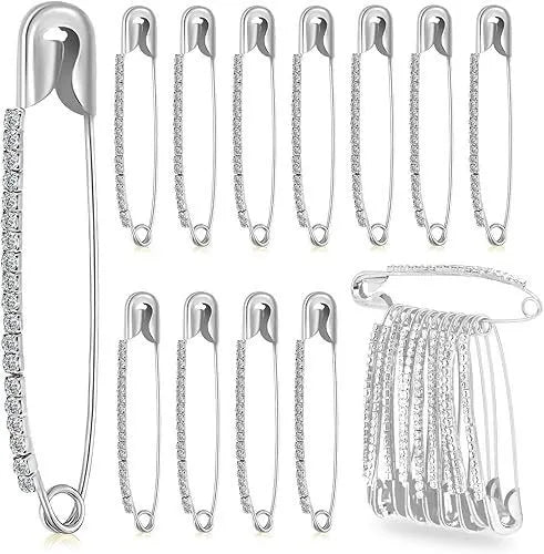 Rhinestone flower-shaped scarf buckle brooch in gold or silver, 10 or 12 pack, for headscarf anti-exposure