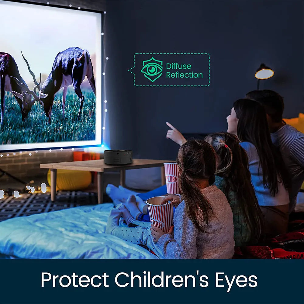 Black mini portable children's phone projector with compact square design.