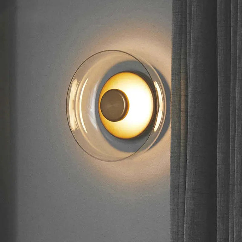 Glass shade wall lamp with iron frame in modern simplicity style for living room or study