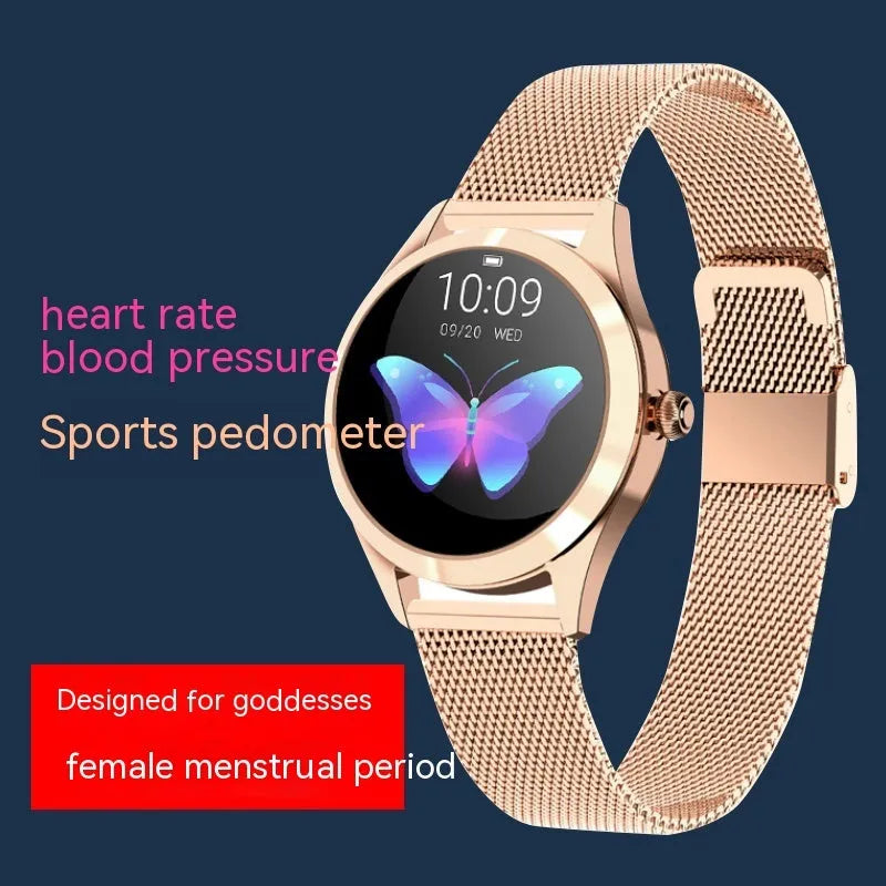 Women's sports smartwatch with heart rate monitoring in black, rose gold, silver or white colours