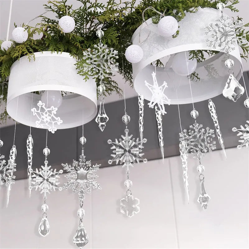 10 clear acrylic ice cone Christmas tree hanging ornaments with white ribbons