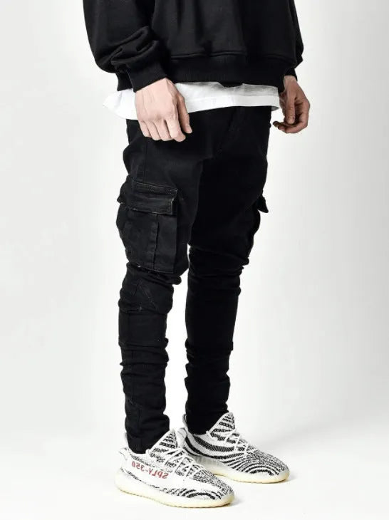 New skinny jeans for men with side pockets and feet, light blue water-washed cotton denim, micro-elastic stretch skinny fit