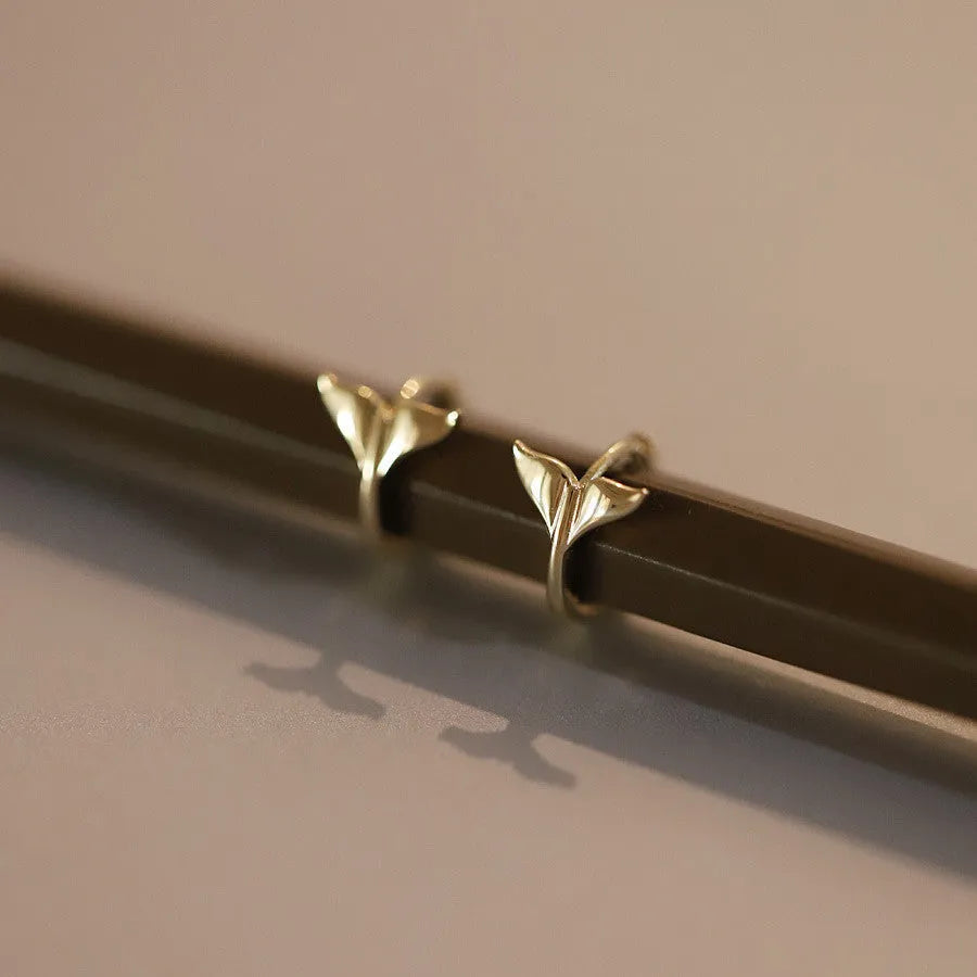 S925 sterling silver fishtail ear rings with 14k gold finish, 8mm inner diameter