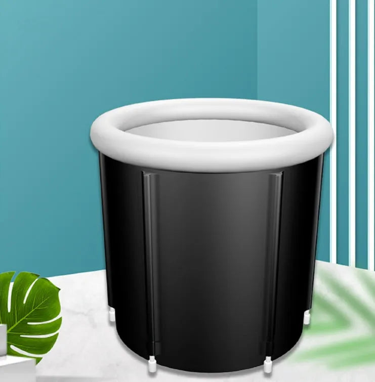 Black PVC inflatable ice bath tub with weather lid and accessories