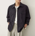 Men's simple lapel shirt in chemical fibre blend, shown in light sand rice colour