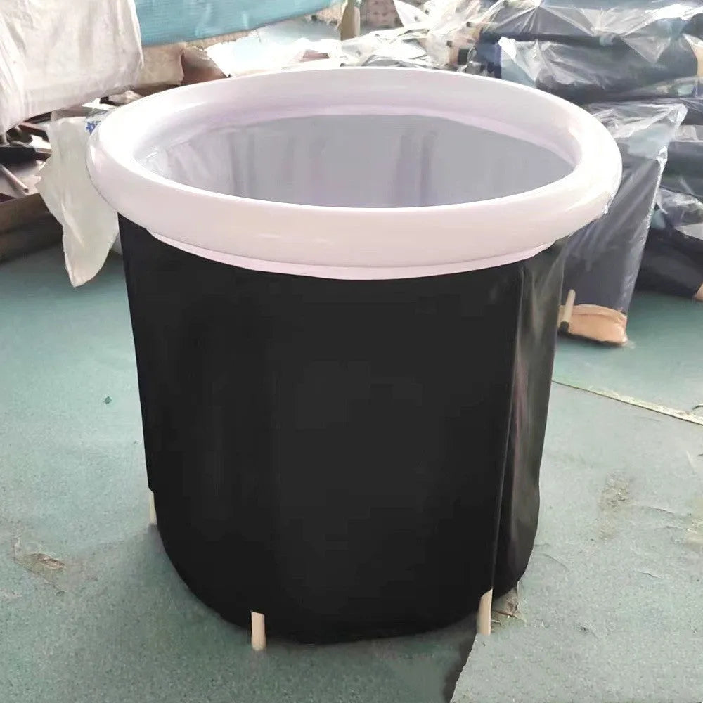 Black PVC inflatable ice bath tub with weather lid and accessories