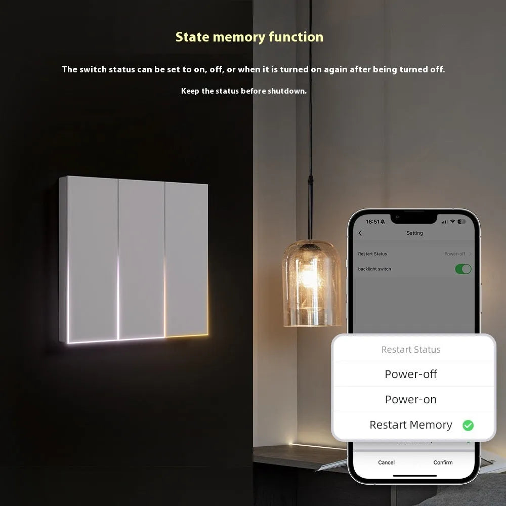 White EU smart WiFi wall switch with voice control, zero fire wire, 800W per gang, 60mm hole distance