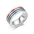 Titanium steel ring with rainbow drops of oil finish, flower shape, 8mm width, silver colour