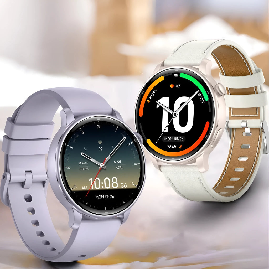 Smart watch with AMOLED display, GPS, heart rate and blood pressure monitoring, waterproof, black rubber strap