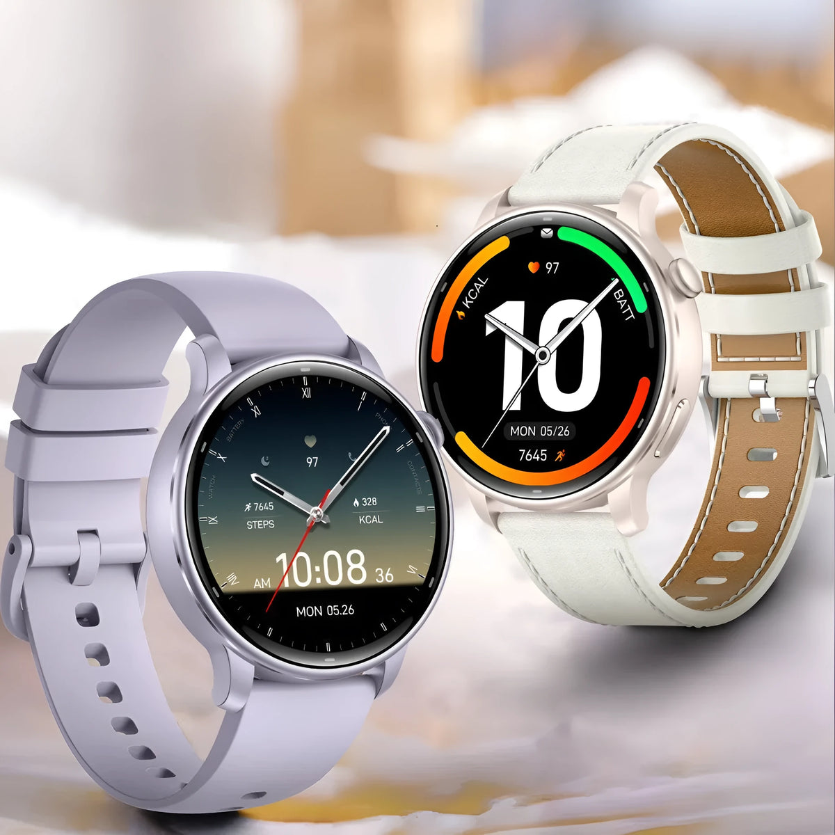 Smart watch with AMOLED display, GPS, heart rate and blood pressure monitoring, waterproof, black rubber strap