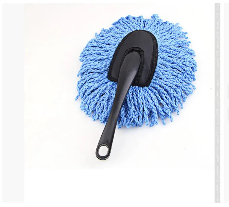 Blue retractable car wash mop with nano fibre head extending from 75cm to 86cm on a car bonnet