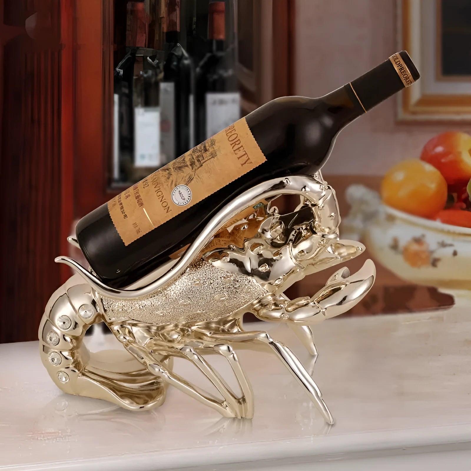Lobster-shaped wine rack ornament in rose gold or silver resin and plastic decorative craft