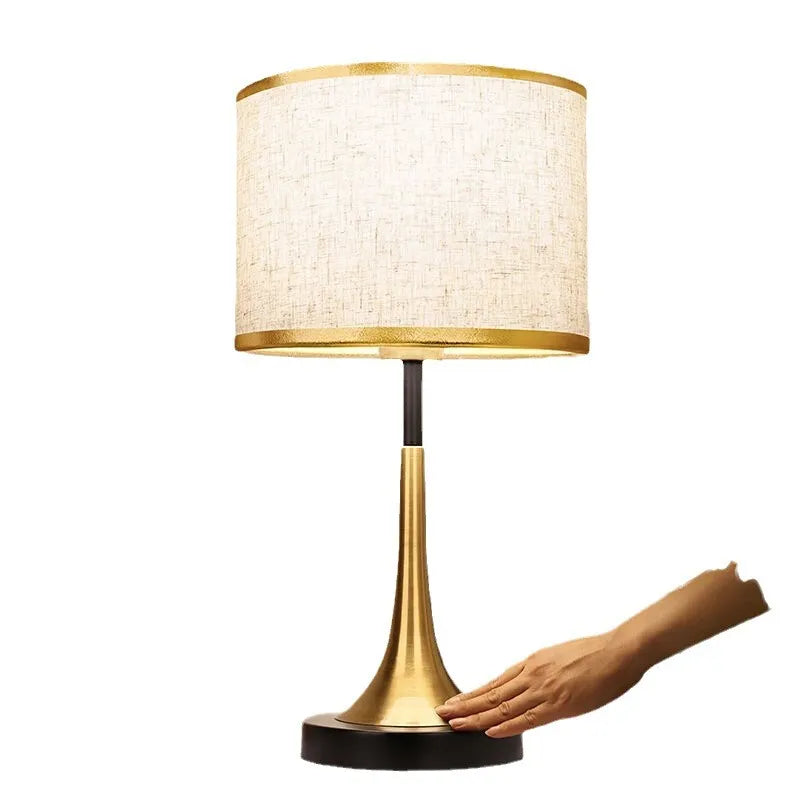 Touch sensor dimming table lamp in Phnom Penh fine linen, simple modern Chinese style, for bedside or living room.