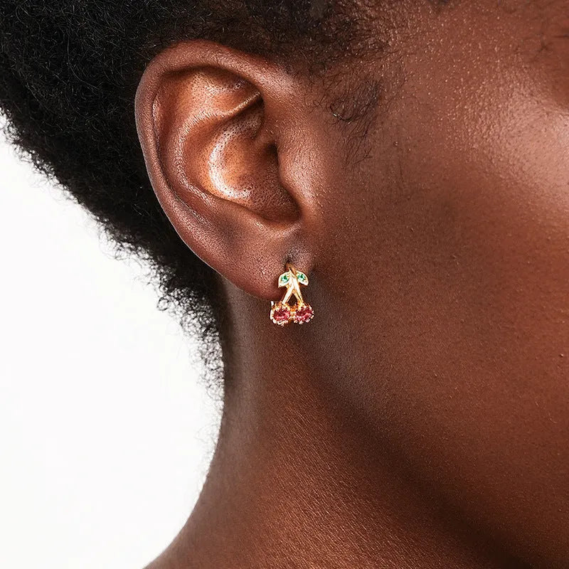 Women's copper electroplated earrings in gold silver rose gold with bow cherry diamond or hollow designs for daily commute