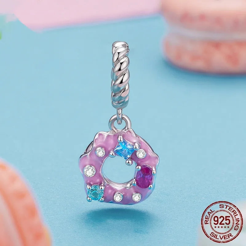 925 silver donut pendant bead with glossy dripping oil finish, 2.1x1.0cm size, aperture 0.45cm