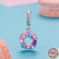 925 silver donut pendant bead with glossy dripping oil finish, 2.1x1.0cm size, aperture 0.45cm