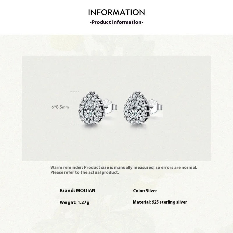 Women's 925 silver water drop ear studs with diamond cut finish