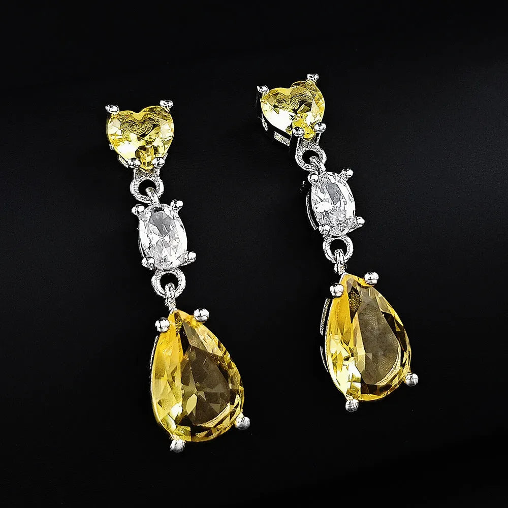 Copper geometric oval zircon drop earrings for women in four colours